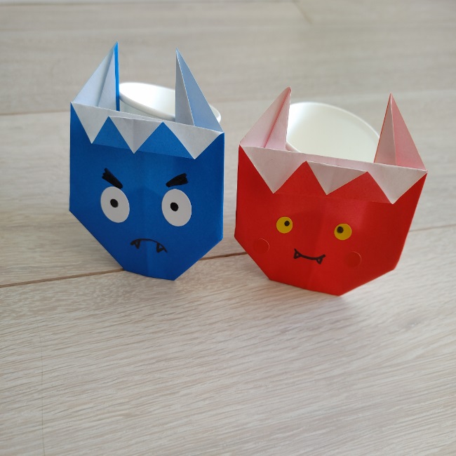 鬼の折り紙 3歳児 年長の子供と作ったよ 簡単でかわいい作り方 折り方 子供と楽しむ折り紙 工作
