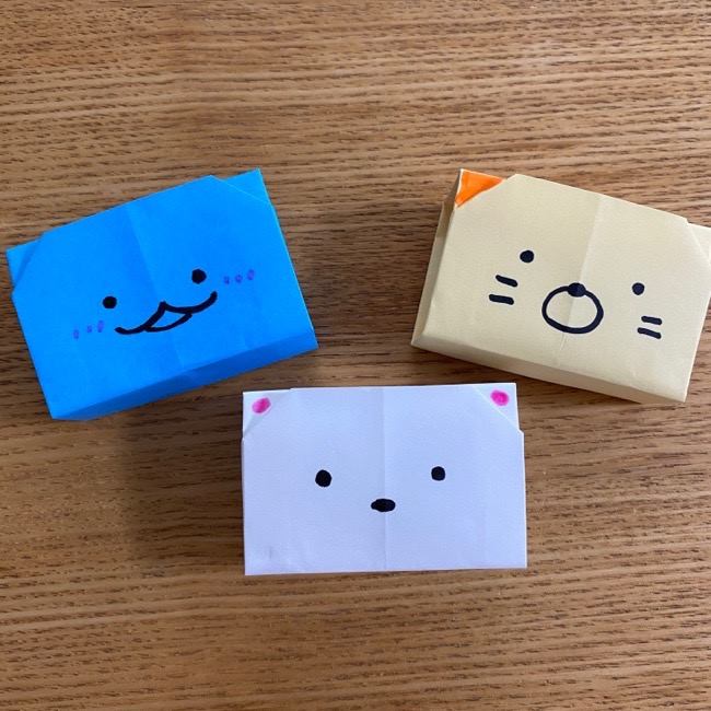 すみっこぐらしの折り紙 入れ物 箱 小物入れ の折り方 作り方 簡単かわいいキャラクター 子供と楽しむ折り紙 工作