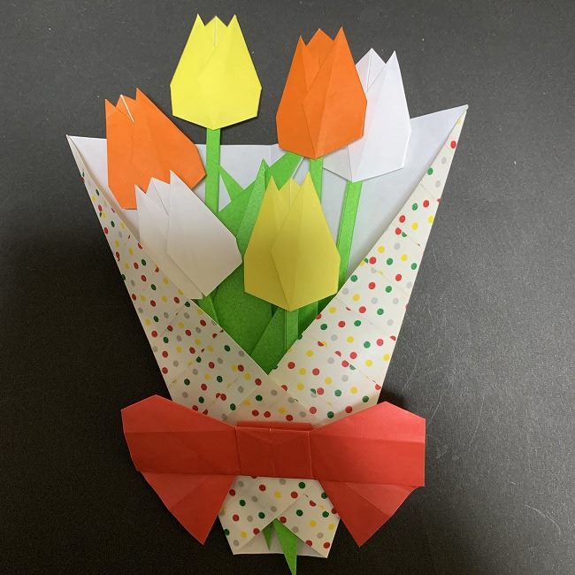 折り紙【チューリップの花束(平面)】の作り方折り方★簡単かわいい春のデコレーション