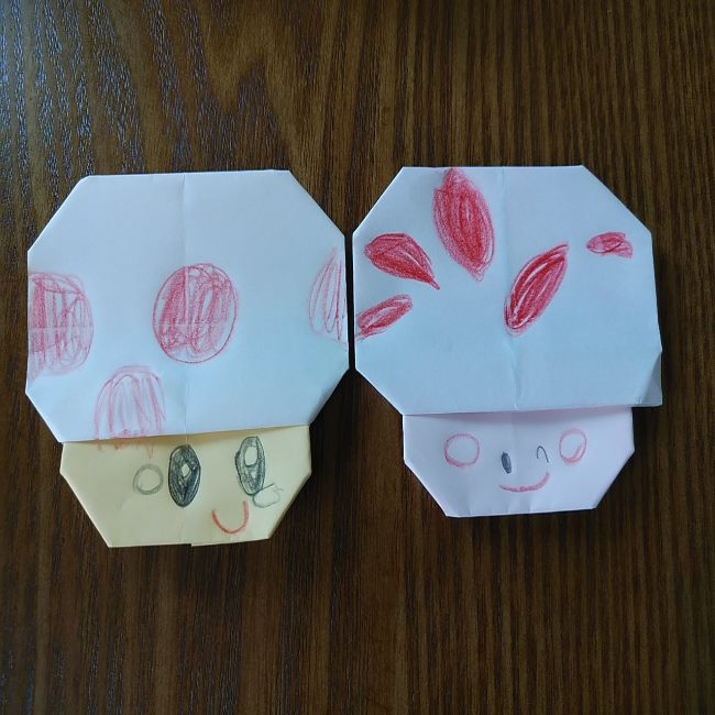 キノピオ 折り紙の折り方作り方は簡単 子供と作ったマリオのかわいいキャラクター 子供と楽しむ折り紙 工作