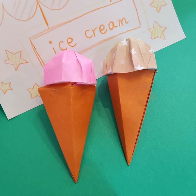 折り紙のアイスクリーム&コーンは立体で作れる☆親子の夏休み製作♪