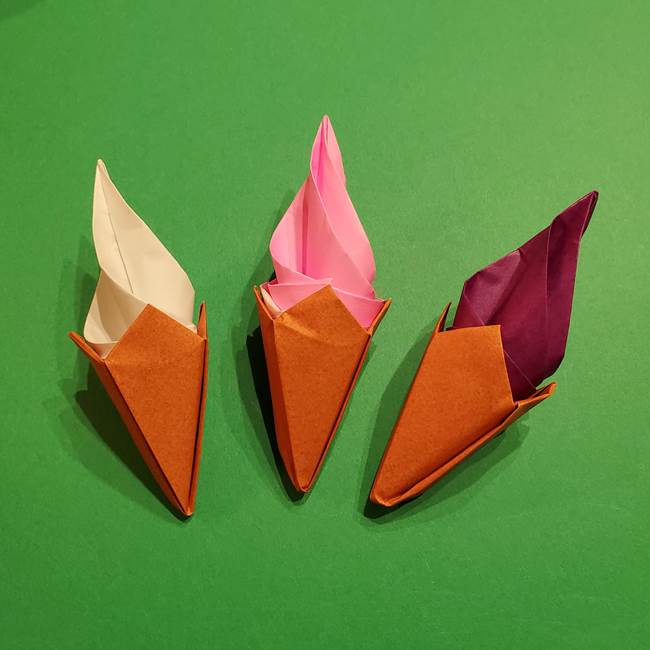折り紙のソフトクリーム(立体)の折り方作り方コーン(42)
