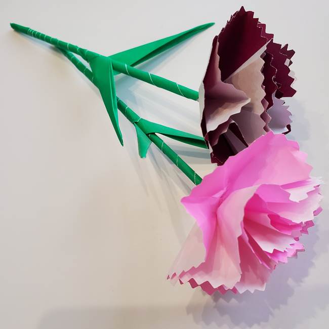 折り紙 カーネーションの葉っぱの簡単な折り方 つけるとグッと華やかに 子供と楽しむ折り紙 工作