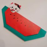 スイカと猫(ネコ)の折り紙☆にゃんこにかじられた西瓜は簡単でかわいい！
