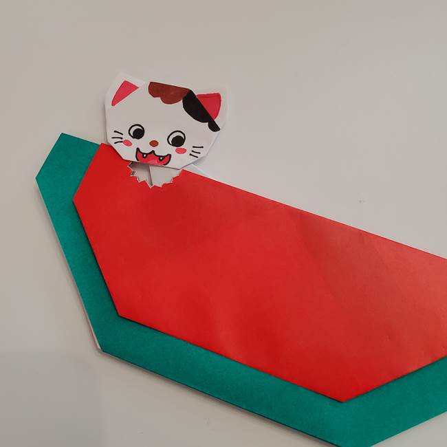 スイカと猫(ネコ)の折り紙は簡単♪④完成(4)