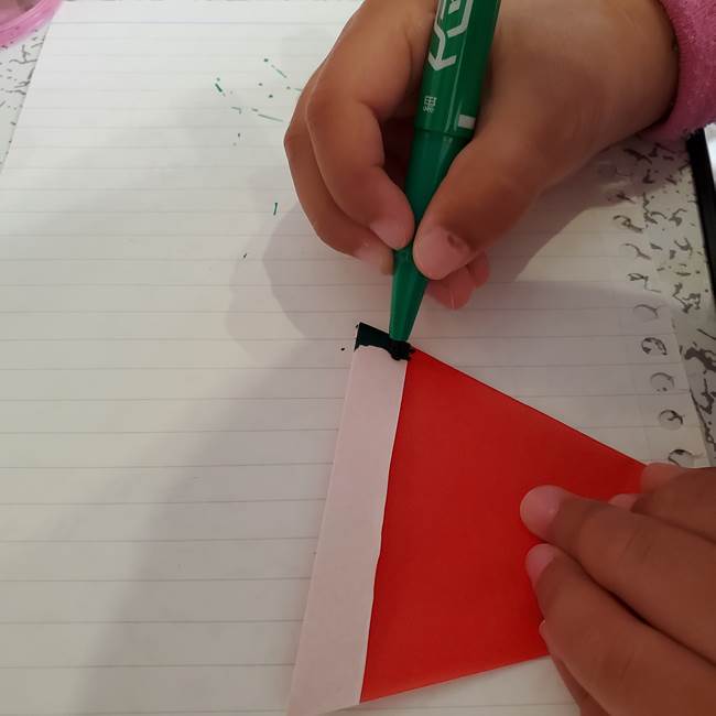 スイカの折り紙 3歳の年少の娘と一緒に手作り☆(11)