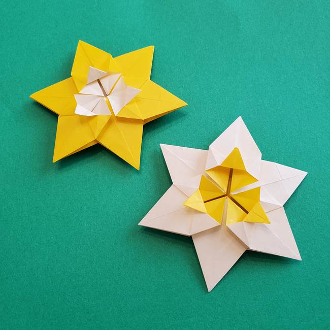 水仙の折り紙 平面 の折り方は簡単 作り方動画をみて作ってみた 子供と楽しむ折り紙 工作