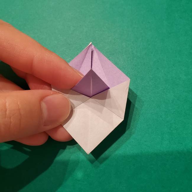 6 月の折り紙 あじさいを立体に折る折り方作り方(20)