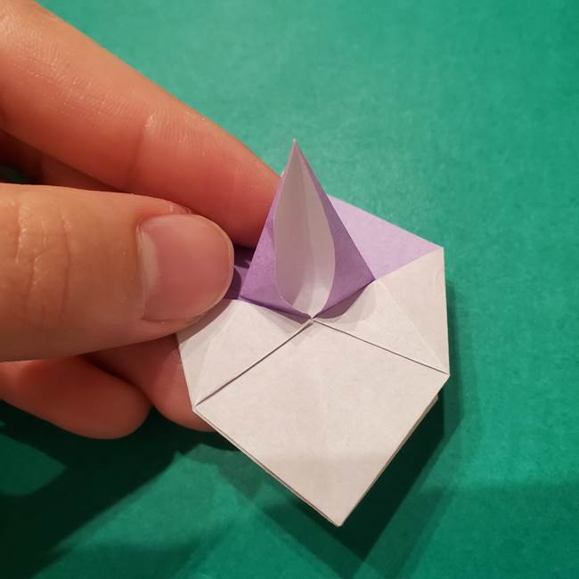 6 月の折り紙 あじさいを立体に折る折り方作り方(22)