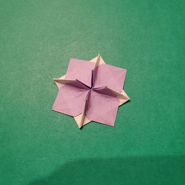 6 月の折り紙 あじさいを立体に折る折り方作り方(40)