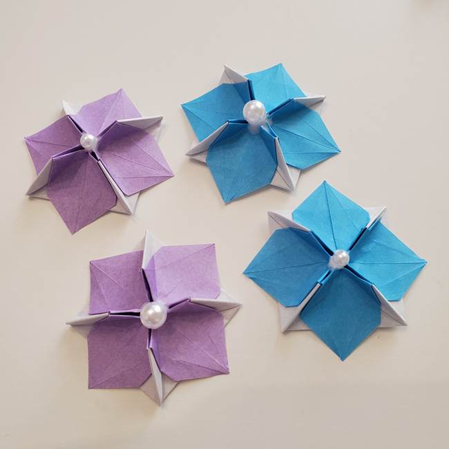 6 月の折り紙 あじさいを立体に折る折り方作り方(42)