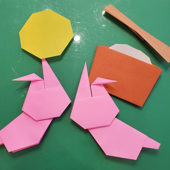 お月見の折り紙「うさぎの餅つき」簡単なリースの折り方作り方⑤完成(1)