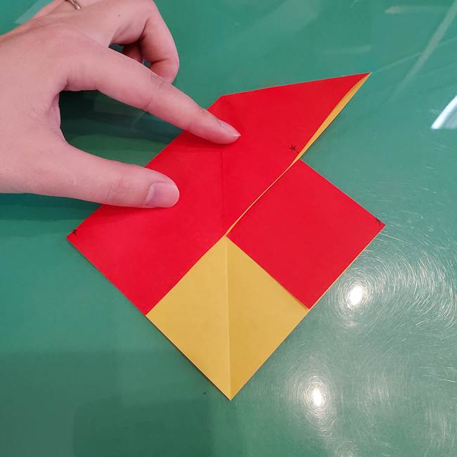折り紙 クリスマスのベルとリボンの折り方作り方①折り筋(12)