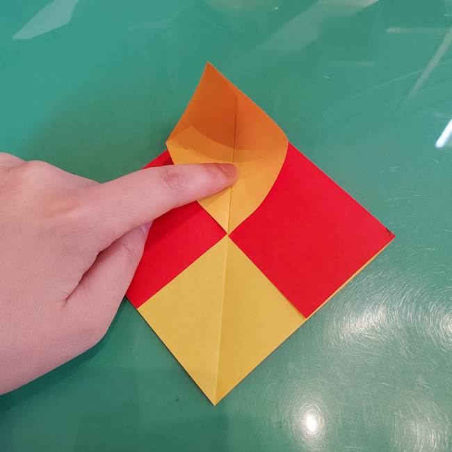 折り紙 クリスマスのベルとリボンの折り方作り方①折り筋(13)