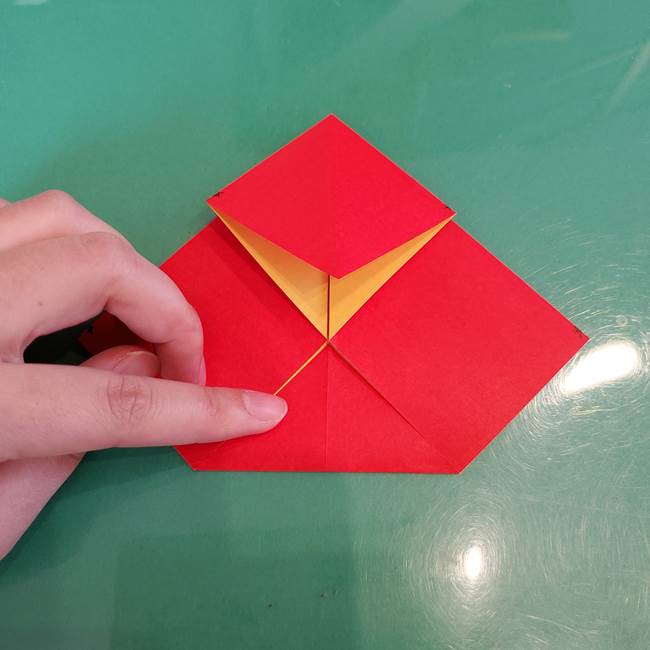 折り紙 クリスマスのベルとリボンの折り方作り方①折り筋(15)