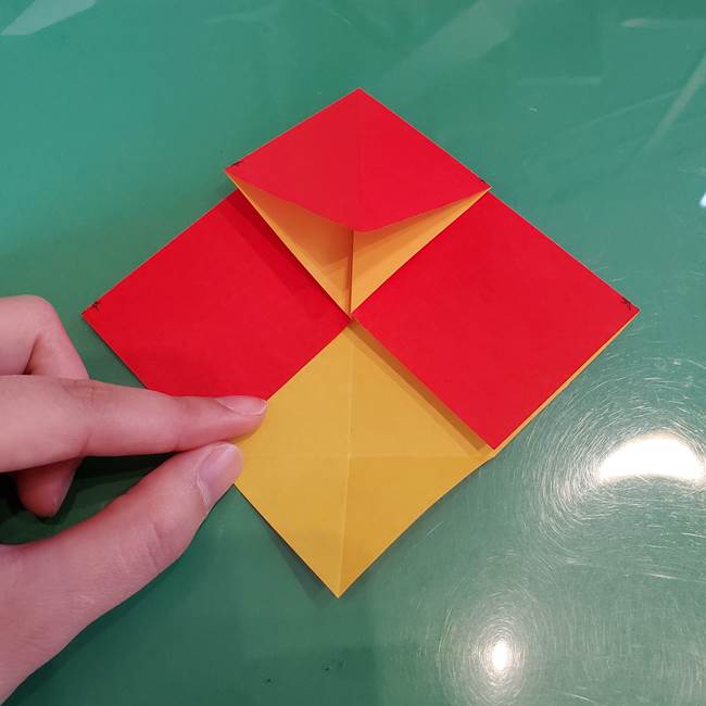 折り紙 クリスマスのベルとリボンの折り方作り方①折り筋(16)