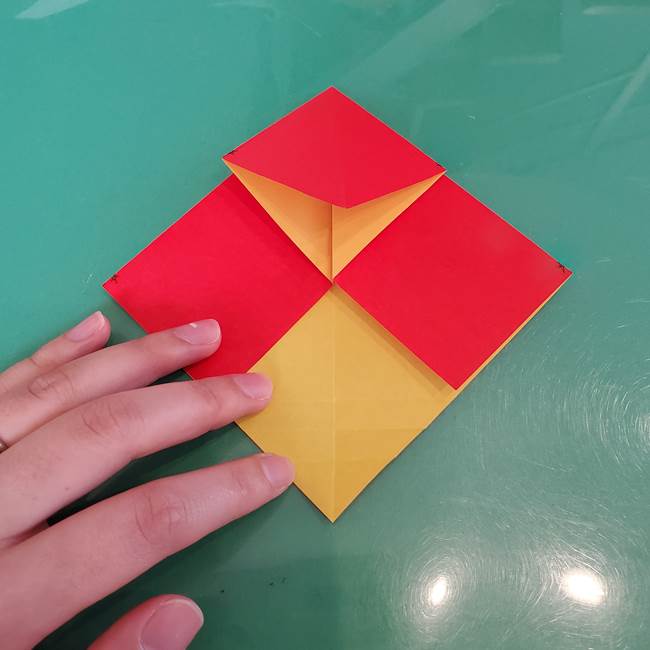 折り紙 クリスマスのベルとリボンの折り方作り方①折り筋(20)