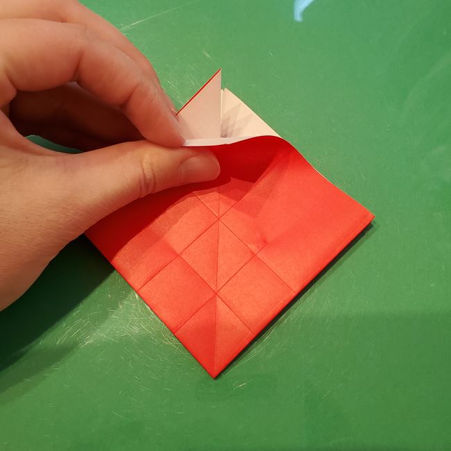 作り方 ポインセチアの折り紙を立体的につくる方法(花の折り方)①折り筋(10)