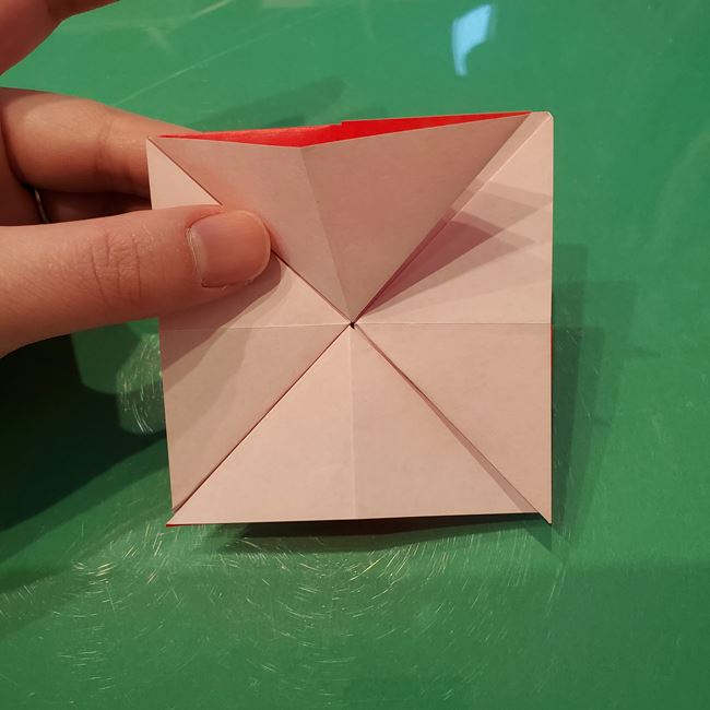 作り方 ポインセチアの折り紙を立体的につくる方法(花の折り方)①折り筋(18)