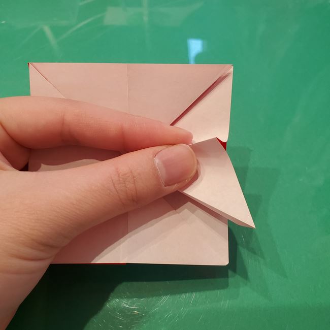 作り方 ポインセチアの折り紙を立体的につくる方法(花の折り方)①折り筋(19)
