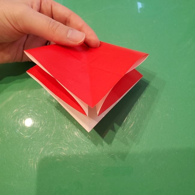 作り方 ポインセチアの折り紙を立体的につくる方法(花の折り方)①折り筋(9)