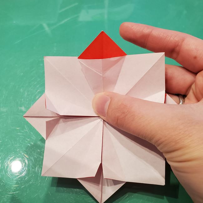 作り方 ポインセチアの折り紙を立体的につくる方法(花の折り方)③花びら(5)