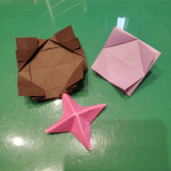 折り紙のこまをハート模様にする折り方作り方④組み合わせ(1)