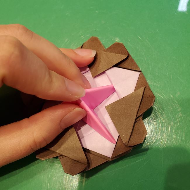 折り紙のこまをハート模様にする折り方作り方④組み合わせ(11)