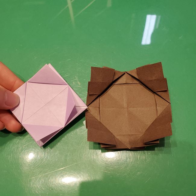 折り紙のこまをハート模様にする折り方作り方④組み合わせ(2)