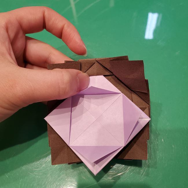 折り紙のこまをハート模様にする折り方作り方④組み合わせ(3)