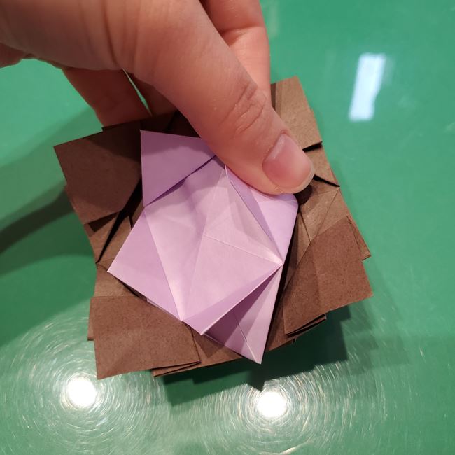 折り紙のこまをハート模様にする折り方作り方④組み合わせ(4)