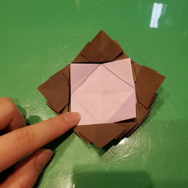 折り紙のこまをハート模様にする折り方作り方④組み合わせ(5)