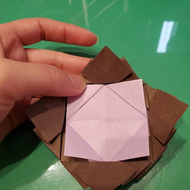 折り紙のこまをハート模様にする折り方作り方④組み合わせ(6)
