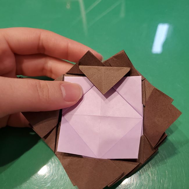 折り紙のこまをハート模様にする折り方作り方④組み合わせ(7)