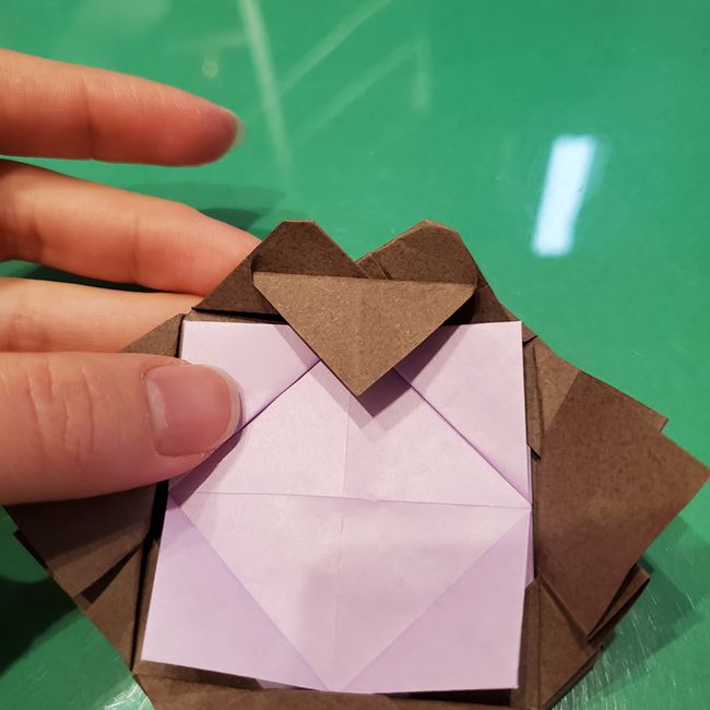 折り紙のこまをハート模様にする折り方作り方④組み合わせ(8)