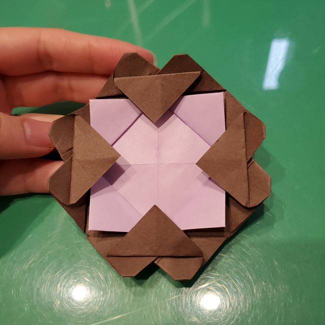 折り紙のこまをハート模様にする折り方作り方④組み合わせ(9)