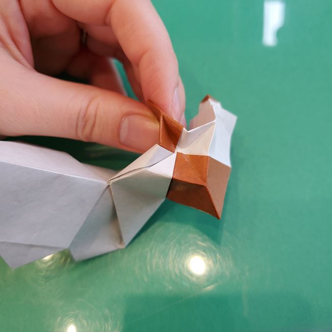 折り紙の動物 立体の犬の作り方折り方③完成(5)