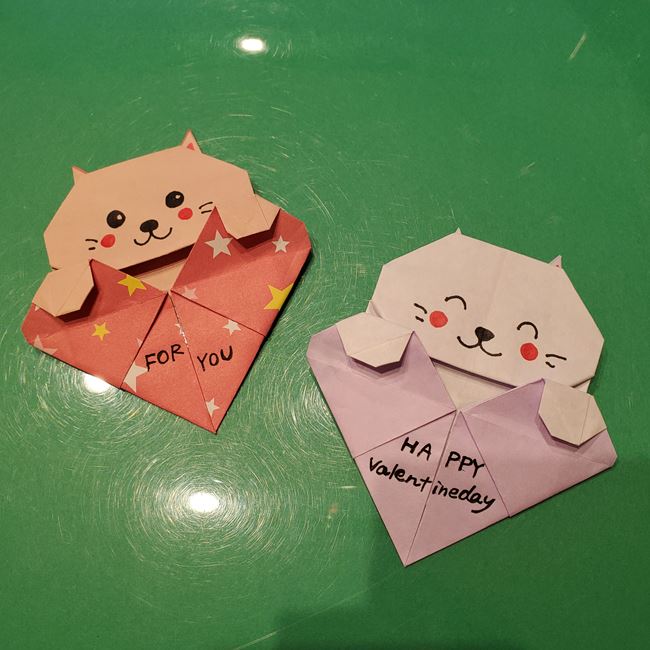 折り紙でハート猫の作り方折り方☆バレンタインのメッセージカードにも♪│子供と楽しむ折り紙・工作