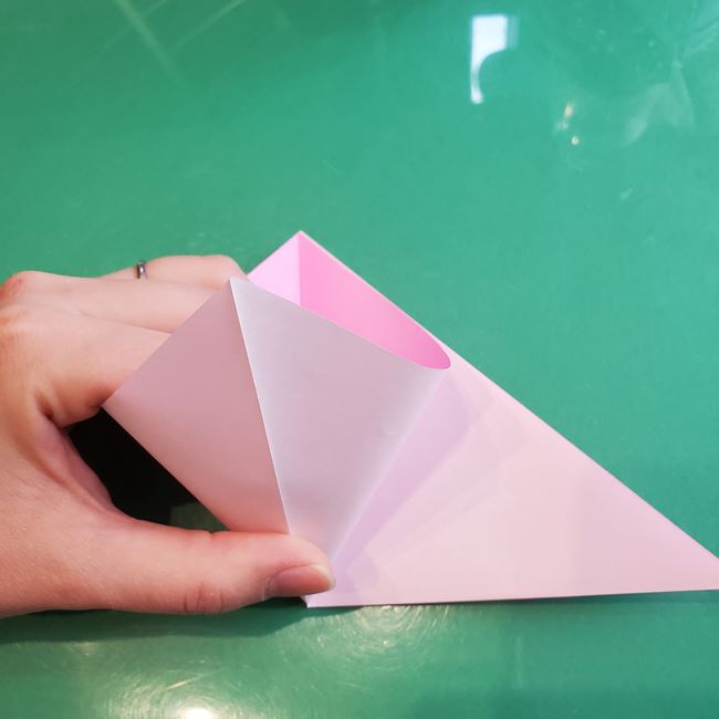 3月の折り紙 桃の花の簡単な折り方作り方(4)