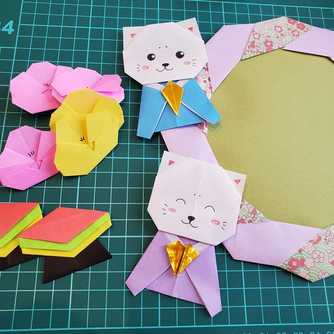 ひな祭りの折り紙 お雛様のリースの作り方折り方⑤組み合わせ
