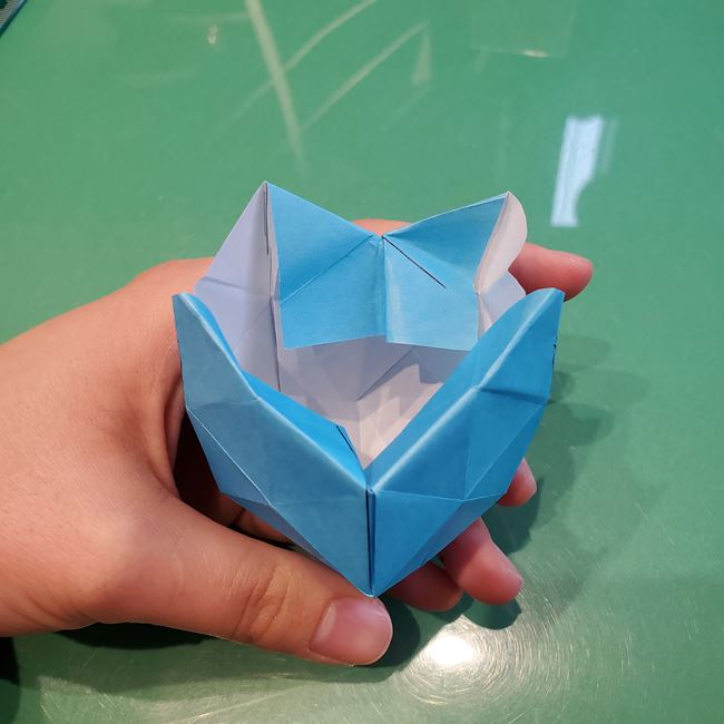 バレンタインのディスプレイ 折り紙でハートの立体的な箱の作り方折り方③立体後半(25)