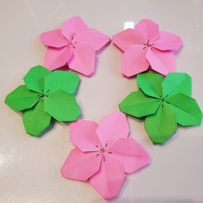 折り紙の桃の花リース＊作り方折り方(4)