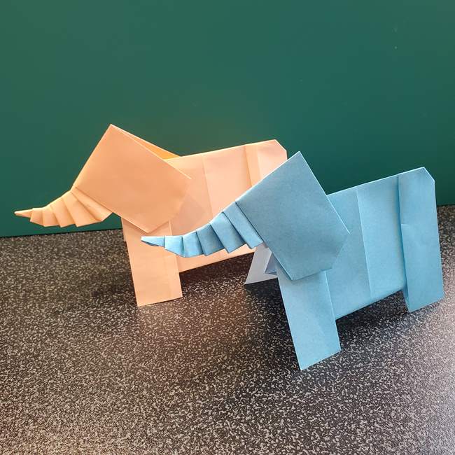 象の折り紙 立体でも簡単な折り方作り方 自立するからごっこ遊びにも 子供と楽しむ折り紙 工作