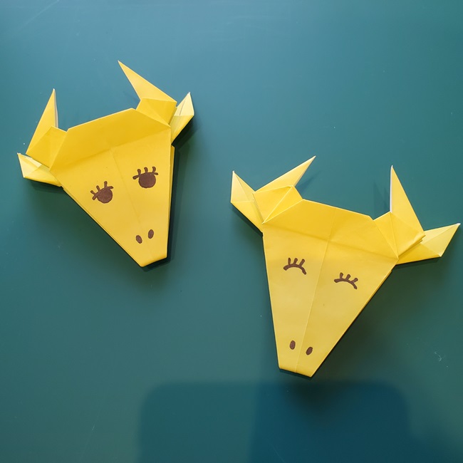 折り紙キリンの顔を一枚で折る簡単な折り方作り方 平面の動物 子供と楽しむ折り紙 工作