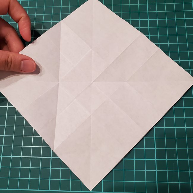 折り紙の花 簡単一枚でダリアをつくる折り方作り方①折り筋(20)