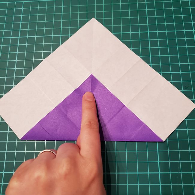 折り紙の花 簡単一枚でダリアをつくる折り方作り方①折り筋(19)