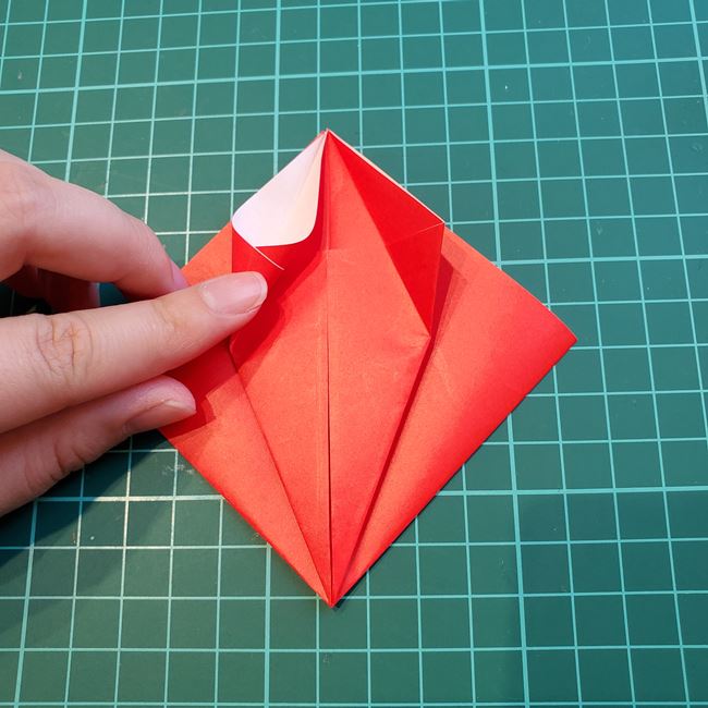 いちごの折り紙 立体的でも簡単な作り方折り方①果実(15)