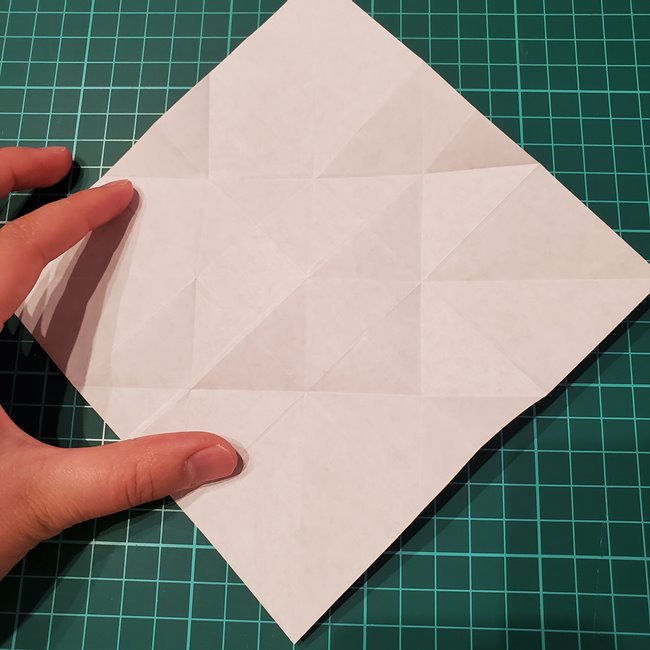 折り紙の花 簡単一枚でダリアをつくる折り方作り方①折り筋(21)