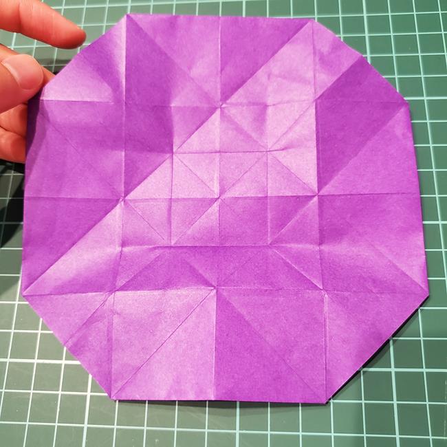 折り紙の花 簡単一枚でダリアをつくる折り方作り方①折り筋(26)
