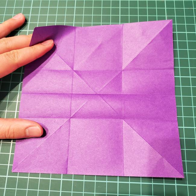 折り紙の花 簡単一枚でダリアをつくる折り方作り方①折り筋(16)